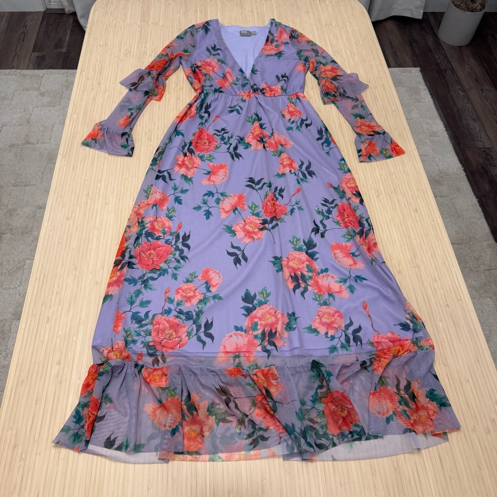 ASOS Long Sleeve Floral Dress in Purple and Red
